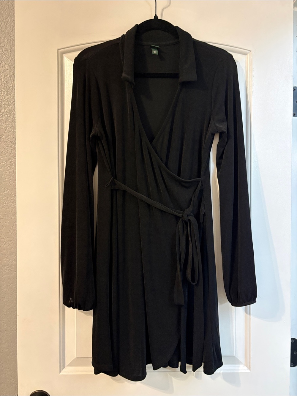 wild fable Black Long-Sleeve Wrap Dress with Tie